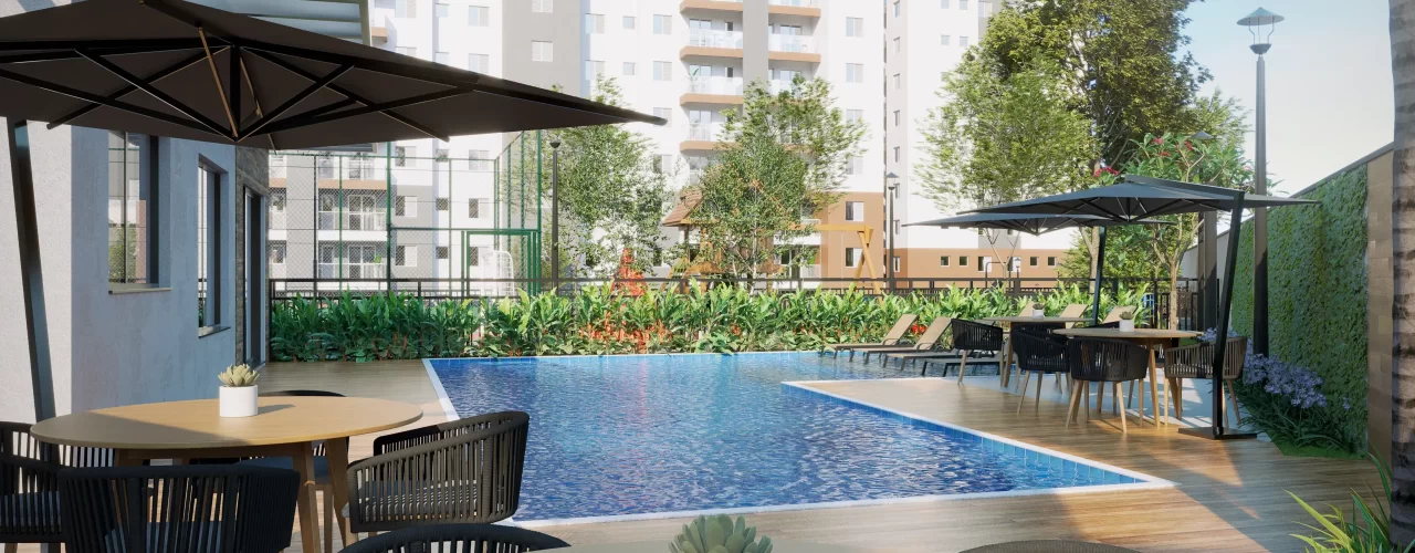 area piscina condominio moderno